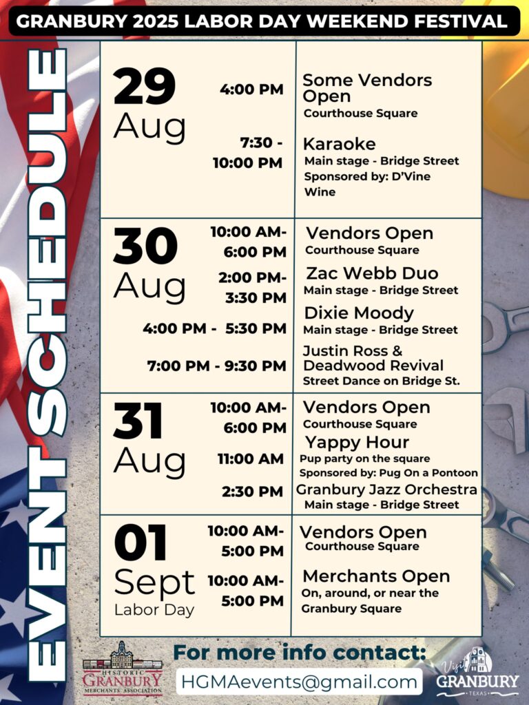 Schedule of events for HGMA Labor Day Events