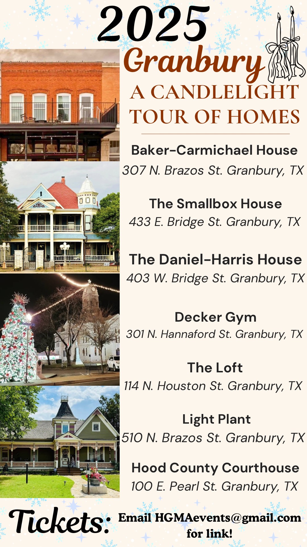 List of homes on tour of homes itinerary